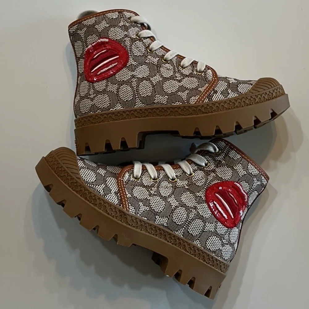 NWT Coach X Tom Wesselmann Trooper Mid Top Boot Signature Jacquard Leather Shoe - Picture 2 of 8